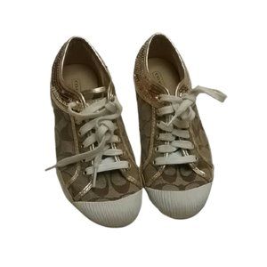 {Coach} Zorra Gold Sequined Monogram Sneakers